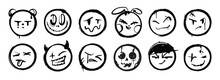 Set Of Graffiti Face Spray Paint Vector. Collection Spray Face Emotion Of Smile Face, Angry, Sad, Cunning, Happy, Funny, Silly. Design Illustration For Decoration, Card, Sticker. Banner, Street Art.