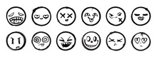 Set Of Graffiti Face Spray Paint Vector. Collection Spray Face Emotion Of Smile Face, Angry, Sad, Cunning, Happy, Funny, Silly. Design Illustration For Decoration, Card, Sticker. Banner, Street Art.