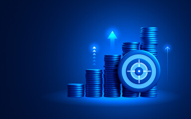Wall Mural - Growth money target success financial business chart increase graph profit on 3d background of stock market finance investment concept or goal arrow strategy economy achievement excellence banking.
