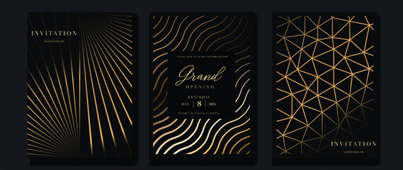 Fototapete - luxury invitation card background vector. golden curve elegant, gold line gradient on dark color bac