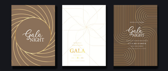 Fototapete - luxury invitation card background vector. golden curve elegant, gold line gradient on light color ba