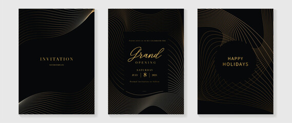 Fototapete - luxury invitation card background vector. golden curve elegant, gold line gradient on dark color bac