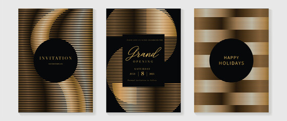 Fototapete - luxury invitation card background vector. golden curve elegant, gold line gradient on dark color bac