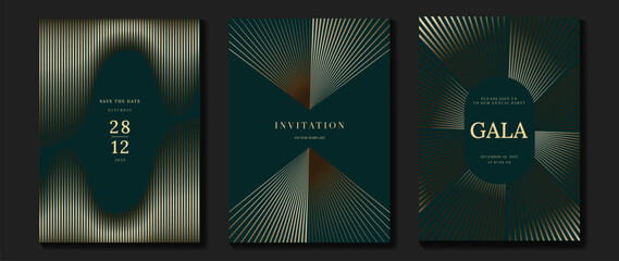 Fototapete - luxury invitation card background vector. golden curve elegant, gold line gradient on green color ba