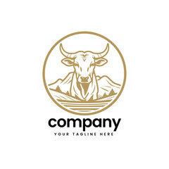 luxury head of buffalo cow cart bull cattle dairy farm pet mascot emblem sports logo illustration icon flat t shirt design