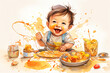 Illustration of the mess babies create while experimenting with food