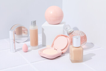 Women's makeup accessories on a light background