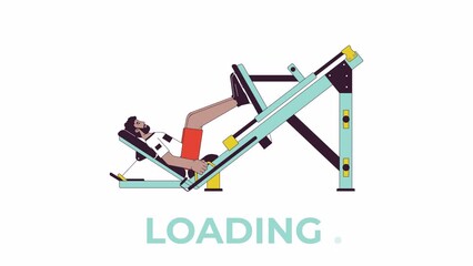Poster - Muscle building with leg press machine line 2D loading animation. Man pressing forward footplate animated cartoon linear character 4K video loader motion graphic. Work out class download process gif