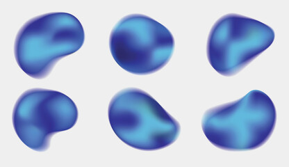 Set of gradient trendy blobs, chroma grainy gradient, set of abstract colourful shapes, 3d blobs, liquid chameleon effect, y2k style, light glow gradient 