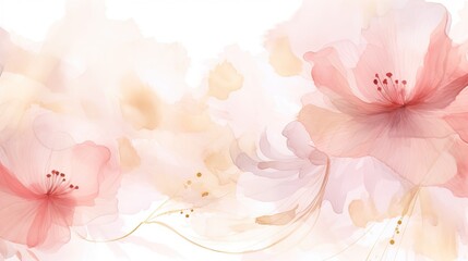 Sticker - Luxurious watercolor flowers and twigs, pink, gold, lilac spots and flowers on a white background.