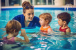 © wai - Swimming teacher teaching children to swim in the swimming pool
