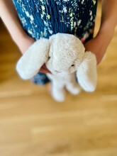 Close-up Overhead View Of A Girl Holding Soft Toy