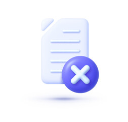 Poster - File cancel 3d. Paper document icon. Vector illustration