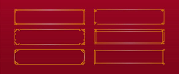 Wall Mural - Set of Chinese frames in traditional style. Golden Asian frame on red background. Vector illustration.