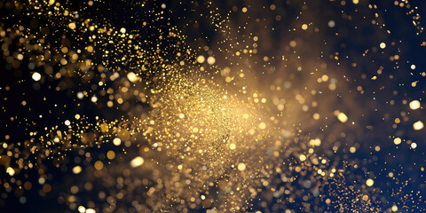 Wall Mural - Festive Golden Glittery Confetti Explosion Background on Dark Blue Ai generated