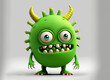 © Khansa - Cute blue furry monster 3D cartoon character cute furry monster green monster holding placard  cartoon monster