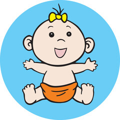 Animation of a baby wearing a yellow ribbon