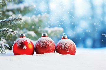 Poster - Christmas ornaments on snow