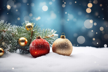 Poster - Christmas ornaments on snow