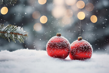 Poster - Christmas ornaments on snow