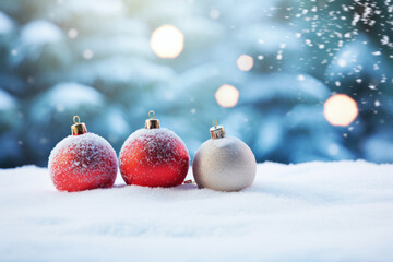 Poster - Christmas ornaments on snow