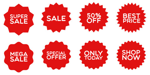 Aufkleber - Sale stickers. Sale, shop now, only today, special offer, best price. Vector set stickers or icons. Sale, 50% off, mega sale.