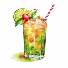 Canvas Print - Watercolor Mai Tai cocktail