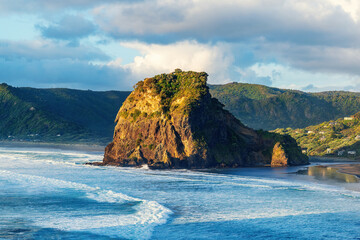 Wall Mural - Piha beach with Lion Rock on sunny day