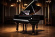Vintage grand piano in classical palace ballroom
