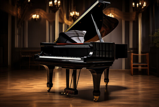 Wall Mural -  - Vintage grand piano in classical palace ballroom