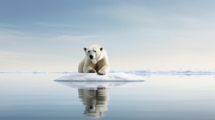 Wall Mural - melting polar ice caps, with a polar bear standing on a shrinking ice floe, drawing attention to the
