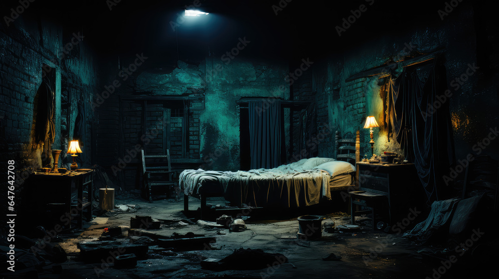 The Dark, Scary Vestiges of an Old, Broken-Down Room: A Vision by Generative AI