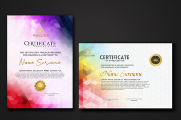 Wall Mural - Set modern certificate template with gradation colorful polygon shape ornament