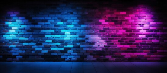 Poster - Brick wall with neon lights in abstract pattern Dark and colorful background concept