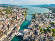 Aerial View Of Zurich Limmatquai, Zurich, Switzerland.