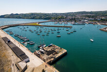 Aerial Drone View Of Howth Harbour With Sailing Boats, Dublin, Ireland.