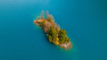 Aerial View Of Small Island On The Lake Brienz In Switzerland.
