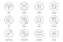 Collection Of Symbols Of Zodiac Sign On White Background.