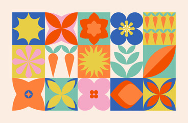 Aufkleber - Geometric botanical background in bauhaus style. Abstract nature. Vector illustration.	