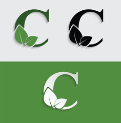 Wall Mural - Green eco letter C leaf template logo natural alphabet	
