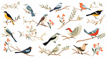 Wall Mural - Set of birds illustration white background