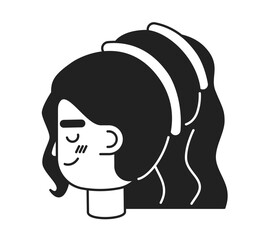 Poster - Pretty woman side view monochrome flat linear character head. Arabian brunette woman. Editable outline hand drawn human face icon. 2D cartoon spot vector avatar illustration for animation