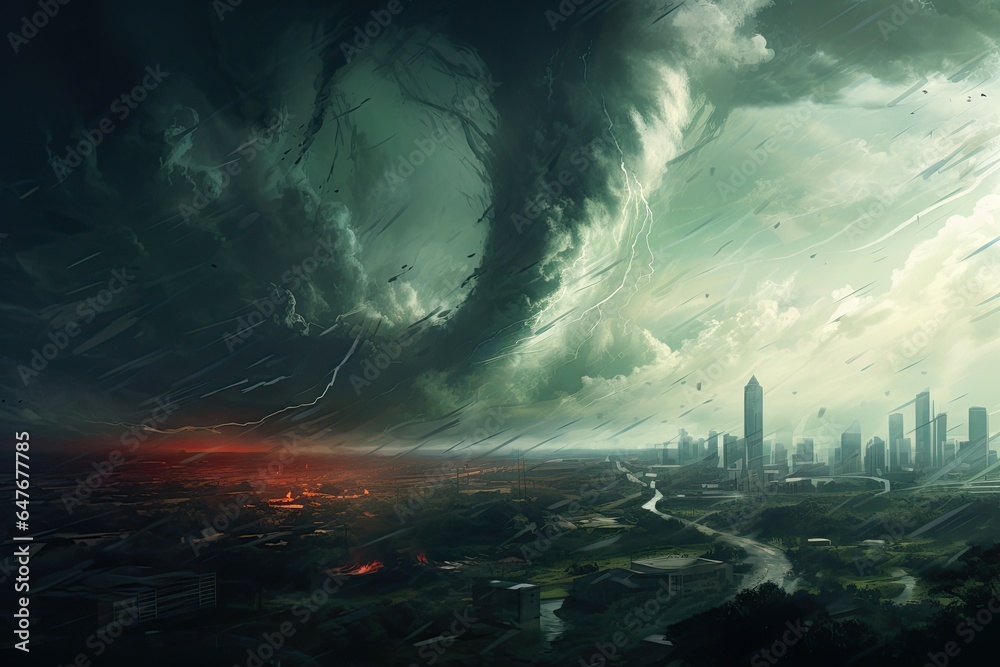 violent tornado in big city illustration Stock Illustration | Adobe Stock
