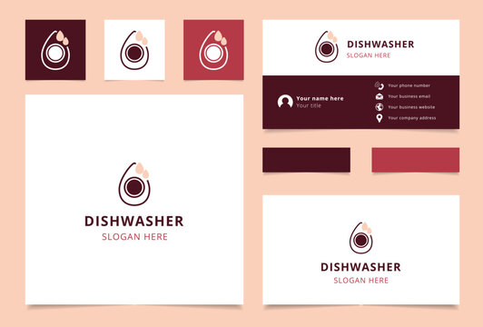 Dishwasher logo design with editable slogan. Branding book and business card template.