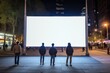 © gankevstock - people looking at blank LED billboard mockup in night city street