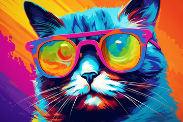  Creative cute cat wearing glasses with colorful background