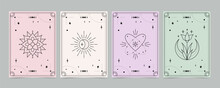 Tarot Cards Set - Esoteric Mystical Deck Design With Spiritual Symbols. Vector Illustration Template, Boho Style