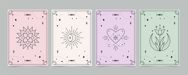 tarot cards set - esoteric mystical deck design with spiritual symbols. vector illustration template