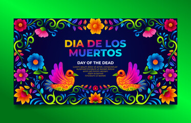 Day of the dead Social Media Banner with Bright colorful mexican decorative flower