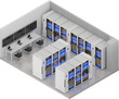 Isometric view of a small size server room,Data Center With Multiple Rows of Fully Operational Server Racks., 3d rendering.